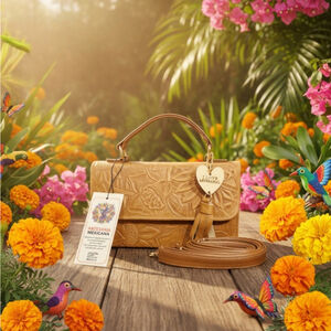 Honey Brown Sunflower Embossed Tooled Artisan LEATHER Crossbody Handbag Purse